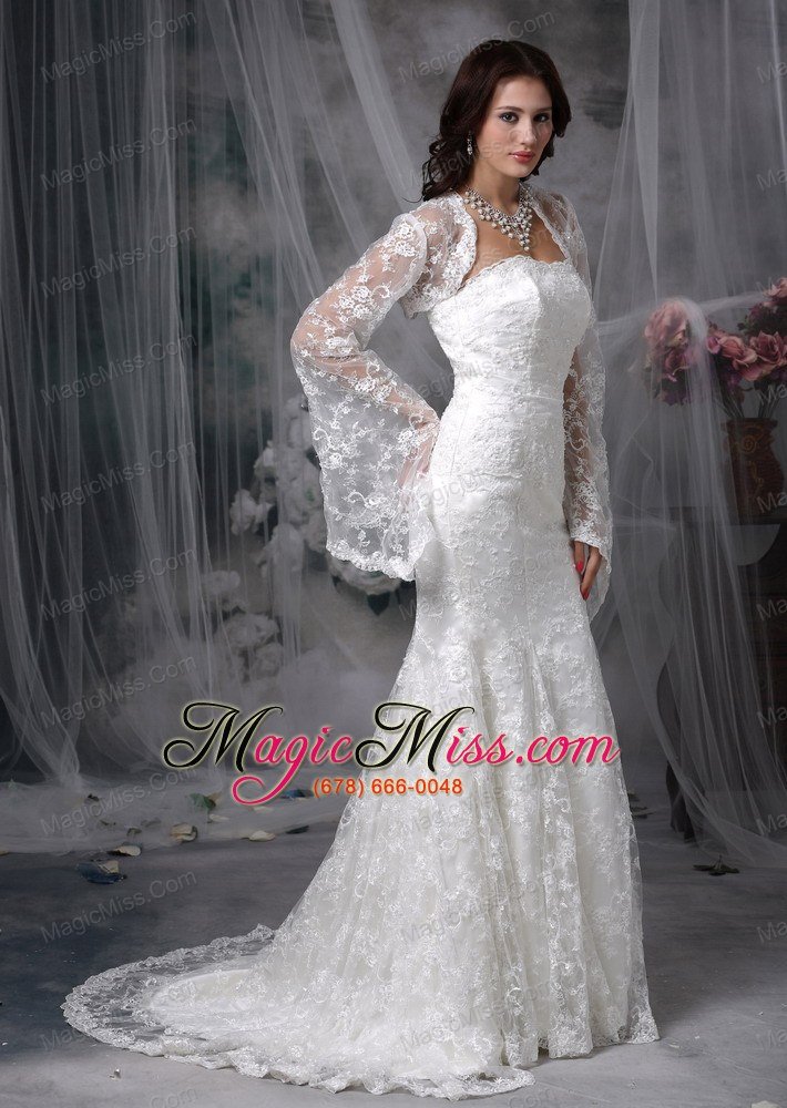 wholesale modest mermaid strapless court train lace wedding dress